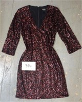 Vintage Express red / black V neck sequin dress