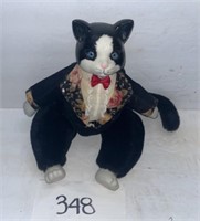 Vintage anco stuffed black cat wearing a tuxedo