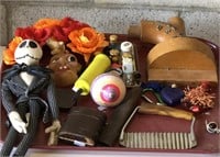 Tray filled with misc. vintage items