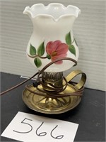Vintage floral milk glass lamp
