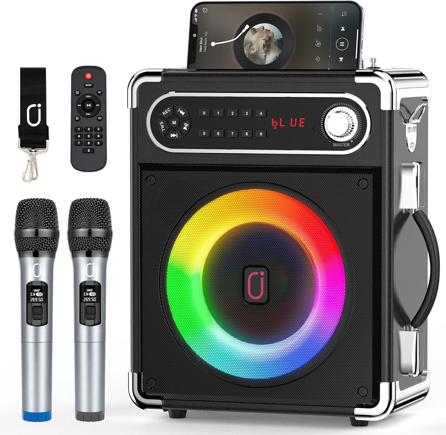 JYX Karaoke Machine  2 Mics  Bluetooth  Black