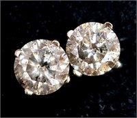 $6350 14K  Natural Diamond 1.55C I1-2, I Color Ear