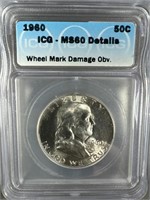 1960 Silver Franklin Half-Dollar ICG MS60