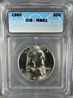 1960 Silver Franklin Half-Dollar ICG MS61