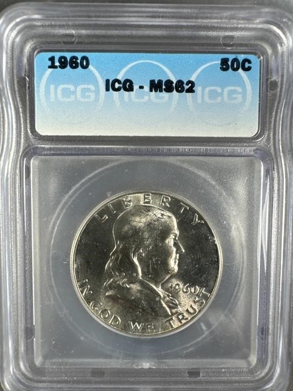 1960 Silver Franklin Half-Dollar ICG MS62