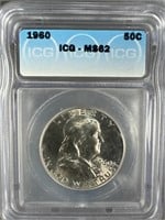 1960 Silver Franklin Half-Dollar ICG MS62