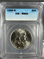 1960-D  Silver Franklin Half-Dollar IGC MS62