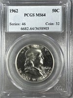 1962 Silver Franklin Half-Dollar PCGS MS64