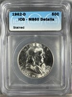 1962-D Silver Franklin Half-Dollar IGC MS60