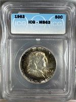 1963 w/ Toning Silver Franklin Half-Dollar IGC
