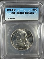1963-D Silver Franklin Half-Dollar IGC MS60
