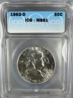 1963-D Silver Franklin Half-Dollar IGC MS61