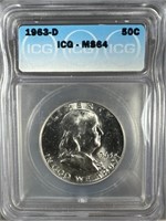 1963-D Silver Franklin Half-Dollar IGC MS64
