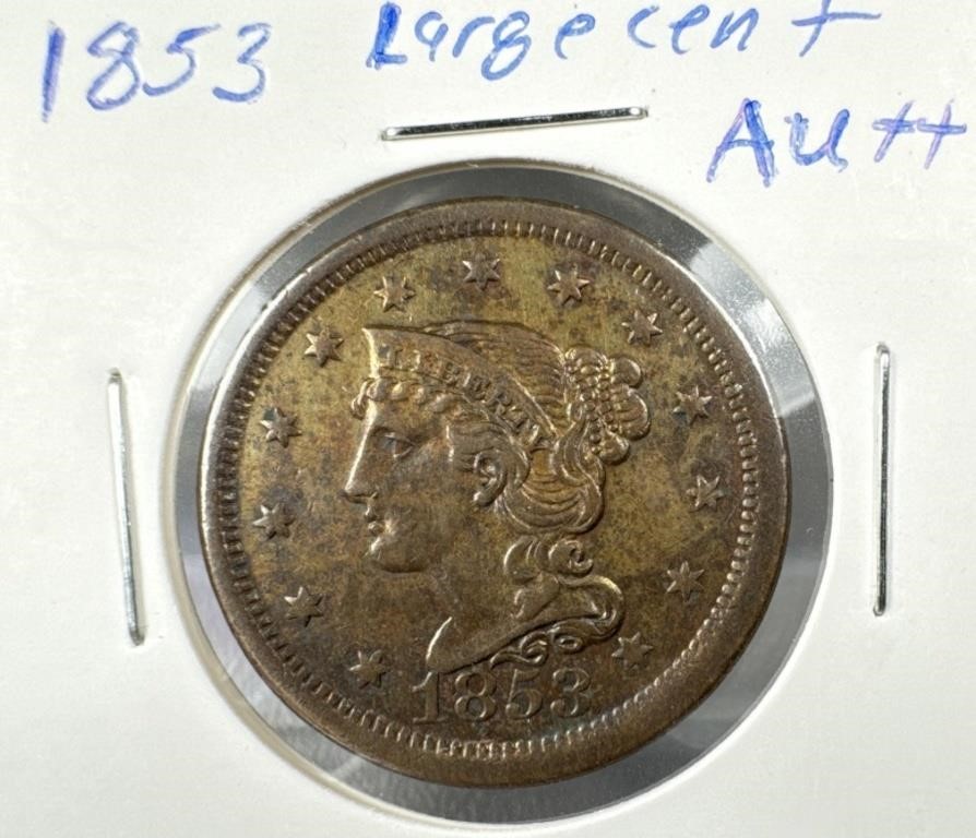 1853 US Large Cent AU+