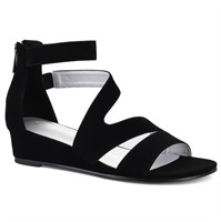 WFF4324 Women's Black Low Wedge Sandals 9