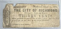 1862 CITY OF RICHMOND, 30 Cent Note