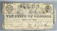 1863 25 CENTS THE STATE OF GEORGIA MILLEDGEVILLE