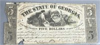 1864 the state of Georgia five dollar bank note