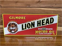 METAL EMBOSSED GILMORE LION HEAD MOTOR OIL SIGN