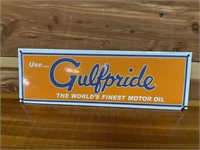 PORCELAIN GULF PRIDE MOTOR OIL SIGN 17X6