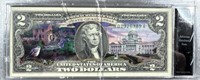 $2 Colorized Arkansas statehood note (cracked