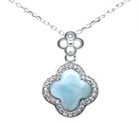 Sterling Silver- Larimar Clover Style Necklace