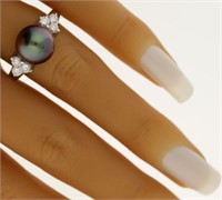 .60 Ct- Tahitian Pearl Diamond Ring 18 Kt