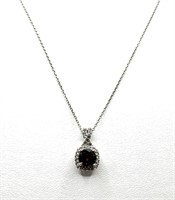 Sterling Silver Garnet White Sapphire Necklace