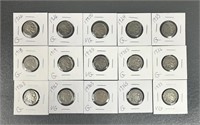 Fifteen Various Dates Buffalo Nickels