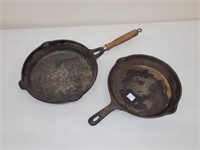 PAIR OF CAST IRON FRYING PANS 10 1/2" & 9 3/4"