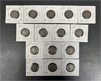 Fifteen Various Dates Liberty V & Buffalo Nickels