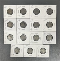 Fifteen Various Dates Buffalo Nickel Coins