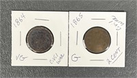 1864 & 1865 Civil War Era 2 Cent Coins
