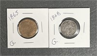 1865 & 1868 Civil War Era/Shield 2 Cent Coins