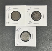 Post Civil War Shield Nickels (3)