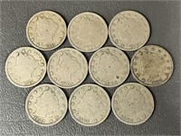 Ten Various Date Liberty V Nickels