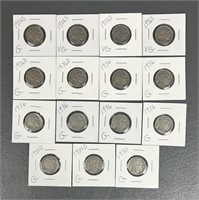 Fifteen Various Dates Buffalo Nickels