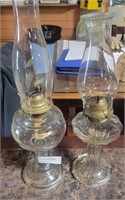 2 CLEAR GLASS KEROSENE LAMPS
