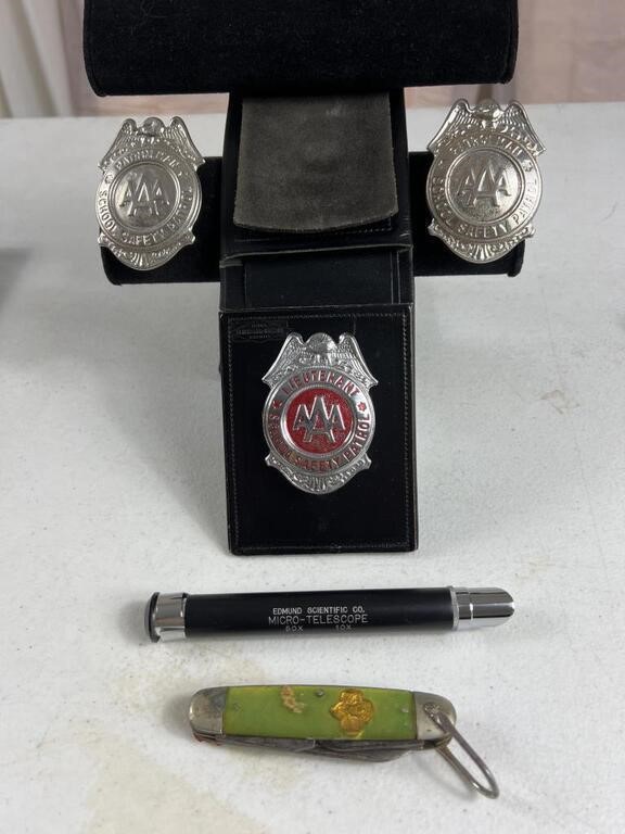 Safety Patrol Badges, Boy Scout Knife, Telescope