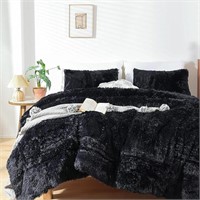 JANZAA Faux Fur Comforter Black Comforter King