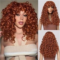 LONAI Copper Red Curly Wig Long Curly Wigs with