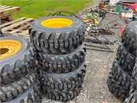 QTY 4 Unused 12-16.5 SkidSteer Tires on Yellow