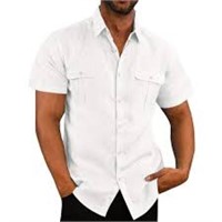 men's white button up shirt short sleeve Size 2XL