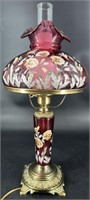 Stunning Fenton Hp Cranberry Pansy Lamp By J