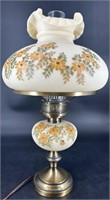 Beautiful Fenton Hp Floral Cameo Satin Lamp By