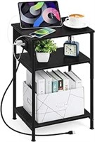 MOOACE Nightstand Black with Charging Station, 3