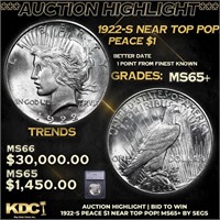 ***Auction Highlight*** 1922-s Peace Dollar Near T
