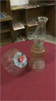 Vintage Glass Candy/Cookie Jar & Oil Lamp