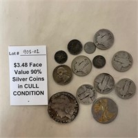 $90% Silver Coins in CULL Condition, $3.48 Face