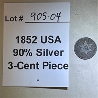 1852 U.S. 3-Cent Piece, 90% Silver